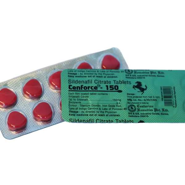 Cenforce 150 – blister sa crvenim tabletama i deklaracijom sildenafil citrate 150 mg.