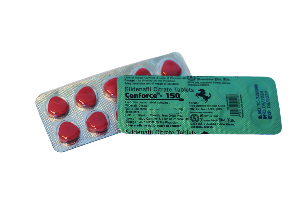Cenforce 150 – blister sa crvenim tabletama i deklaracijom sildenafil citrate 150 mg.