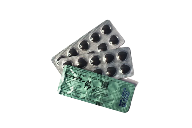 Cenforce 200 mg – blisteri sa crnim film tabletama i deklaracijom na poleđini.