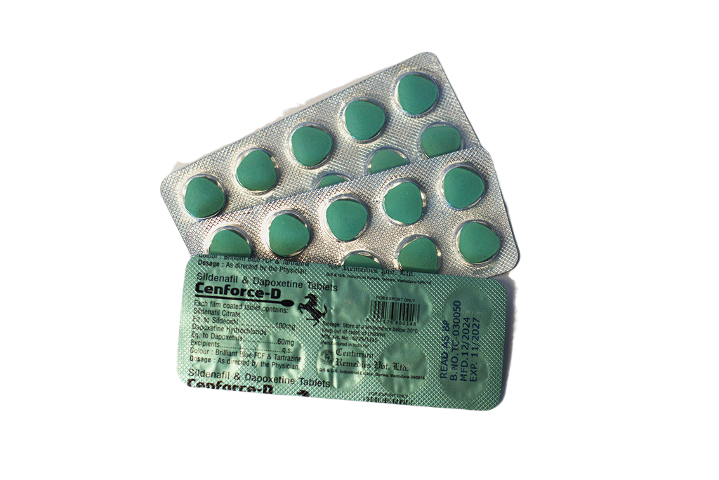 Cenforce-D – pogled odozgo na blistere sa zelenim tabletama.