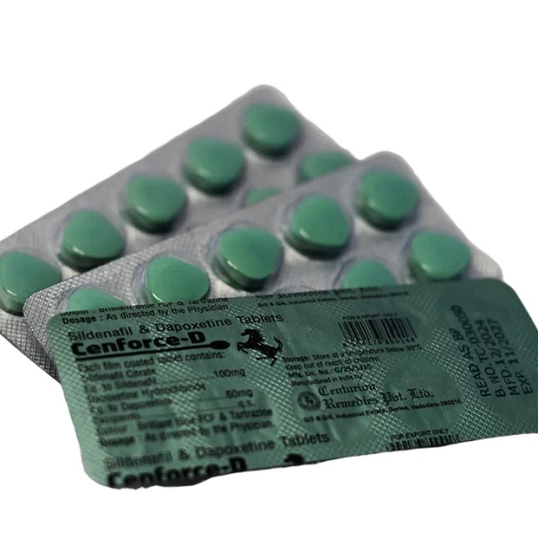Cenforce-D – blisteri sa zelenim film tabletama i deklaracijom na poleđini.