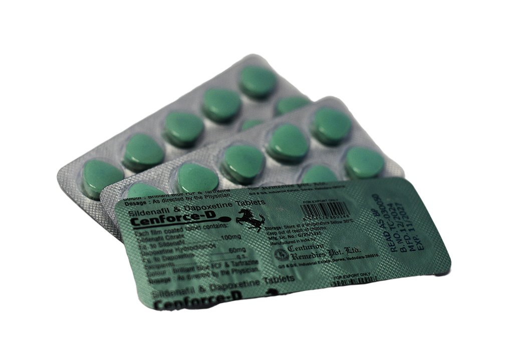 Cenforce-D – blisteri sa zelenim film tabletama i deklaracijom na poleđini.