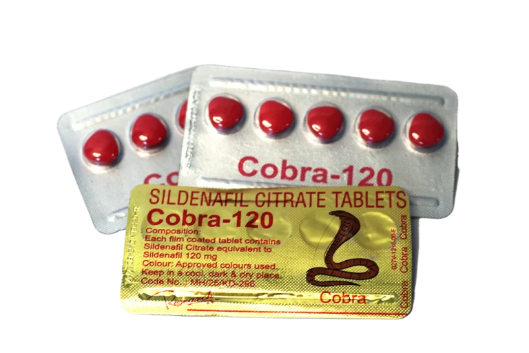 Cobra 120 – blisteri sa crvenim tabletama i zlatnom deklaracijom sildenafil 120 mg.