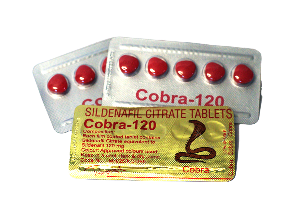 Cobra 120 – blisteri sa crvenim tabletama i zlatnom deklaracijom sildenafil 120 mg.