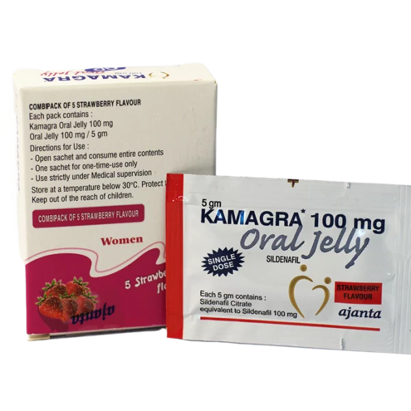 Kamagra gel za žene – kutija Combipack of 5 i kesica Oral Jelly 100 mg.