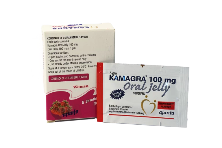 Kamagra gel za žene – kutija Combipack of 5 i kesica Oral Jelly 100 mg.