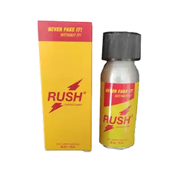 Poppers Rush 30 ml – kutija i bočica Leather Cleaner.