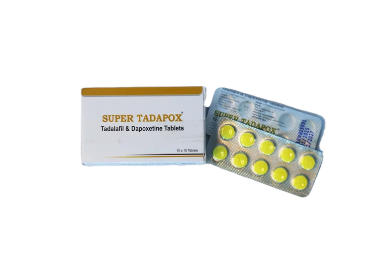 Super Tadapox – kutija 10 x 10 tableta pored blistera sa žutim tabletama.