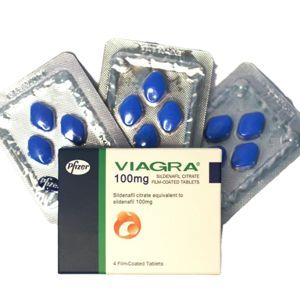 Viagra 100 mg – kutija sa 4 film tablete i blisteri plavih tableta.