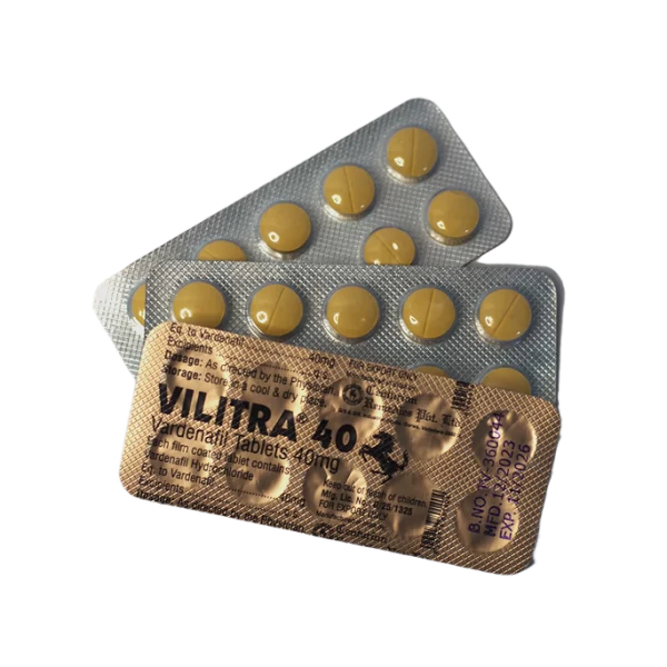 Vilitra 40 mg – blisteri sa bež tabletama i deklaracijom Vardenafil Tablets 40 mg.